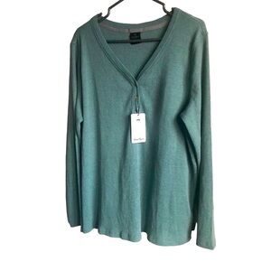 WIND RIVER Unisex Teal Waffle Knit V-Neck Long Sleeve Knit Sweater Size XL